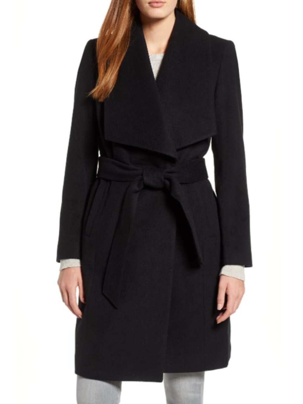 Cole Haan Signature Slick Wool Blend Wrap Coat Black 1X